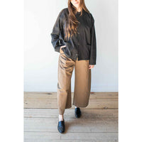 Chimala Unisex Cotton-Linen Plaid Rib Collar Shirt in Black
