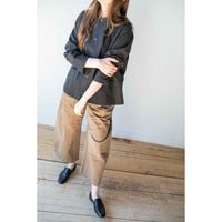 Chimala Unisex Cotton-Linen Plaid Rib Collar Shirt in Black