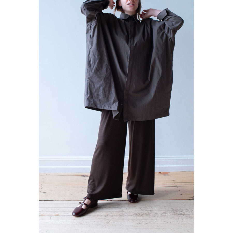 Black Crane Wool Straight Pants in Cacao