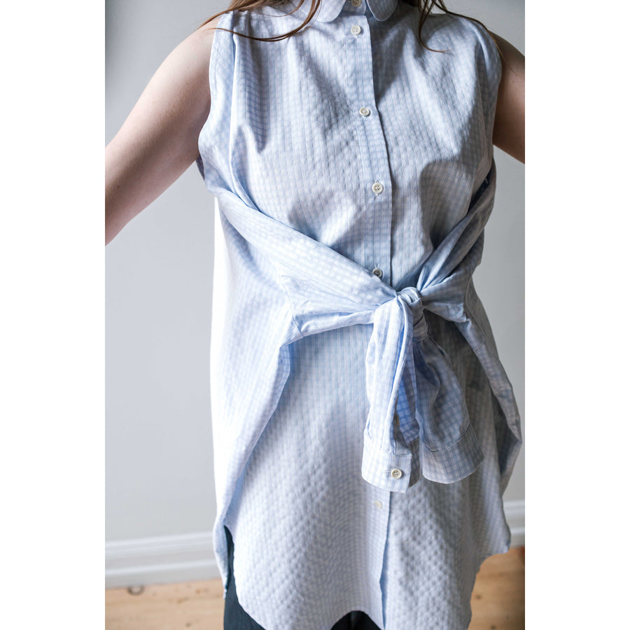 Henrik Vibskov New Bumble Shirtdress in White Blue Grid