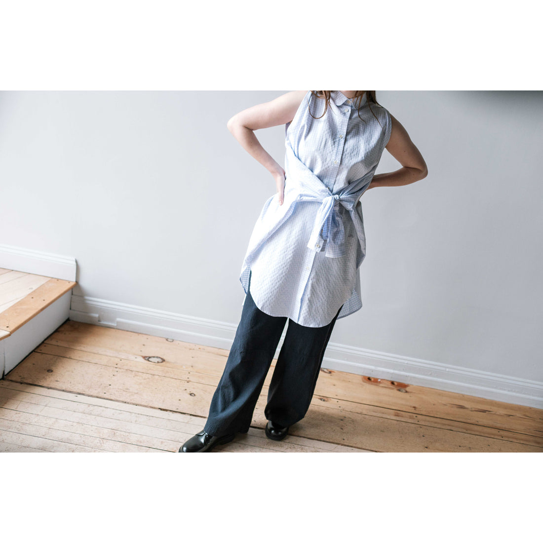 Henrik Vibskov New Bumble Shirtdress in White Blue Grid