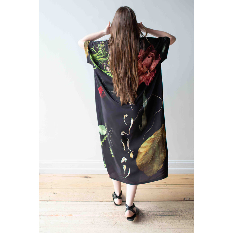 Anntian Silk Dress in Print C-Big Flowers/Black