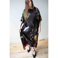 Anntian Silk Dress in Print C-Big Flowers/Black