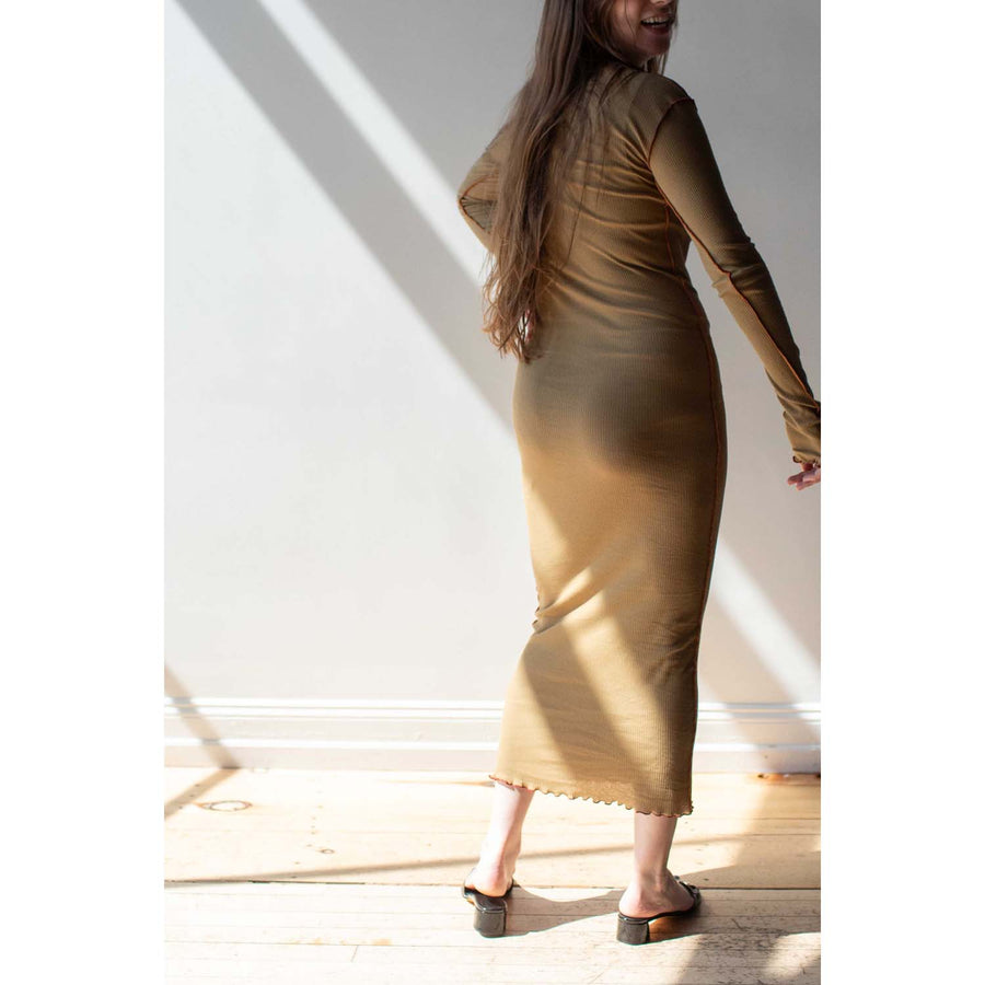 Baserange Vein Long Sleeve Dress in Jade Brown