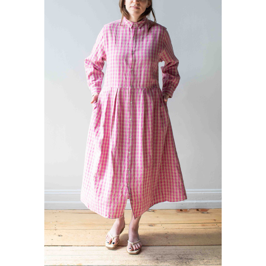 Ichi Antiquités L/C Gingham Dress in Pink x Natural