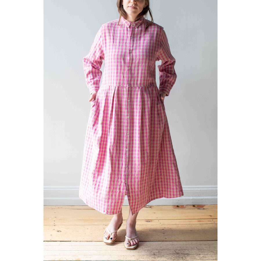Ichi Antiquités L/C Gingham Dress in Pink x Natural