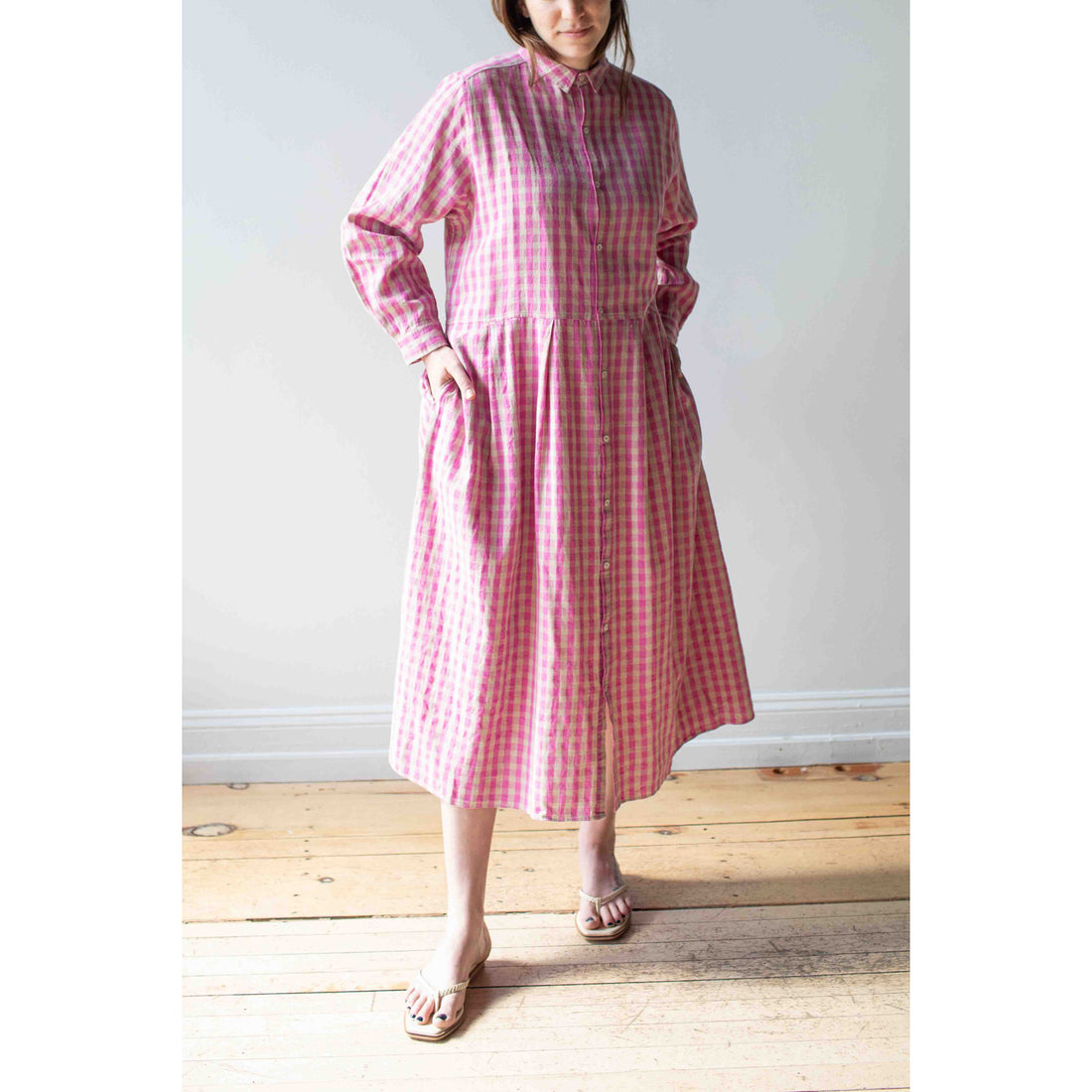 Ichi Antiquités L/C Gingham Dress in Pink x Natural