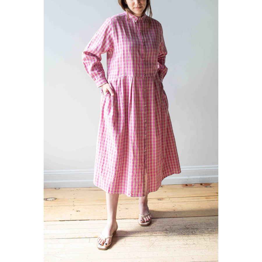 Ichi Antiquités L/C Gingham Dress in Pink x Natural