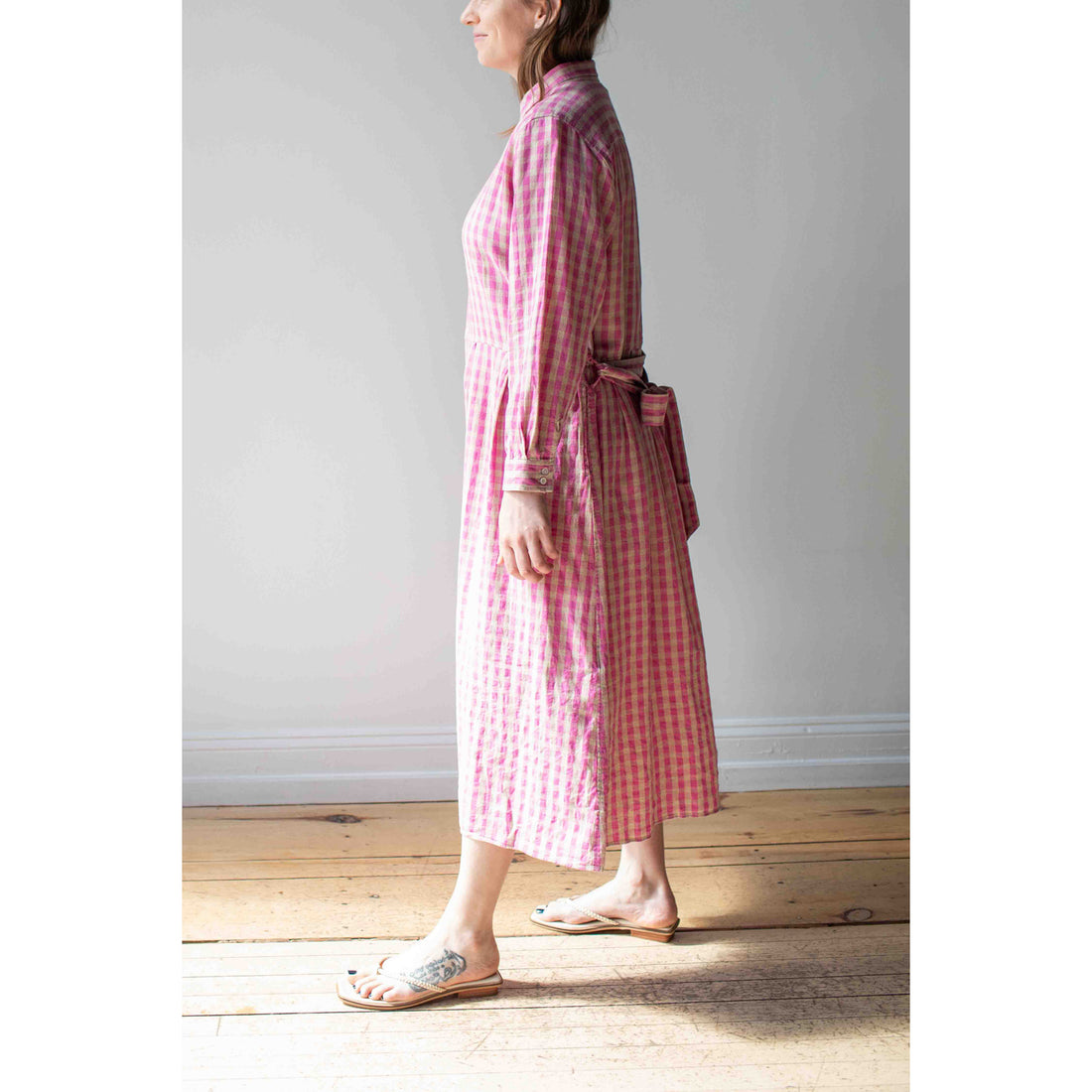 Ichi Antiquités L/C Gingham Dress in Pink x Natural