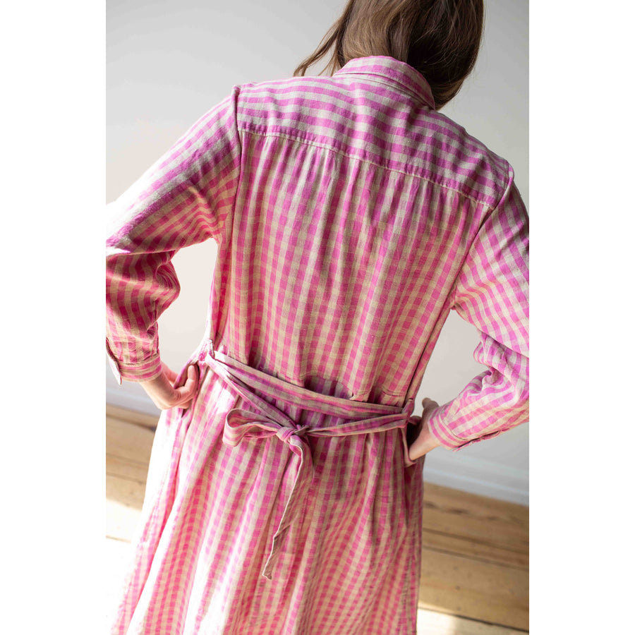 Ichi Antiquités L/C Gingham Dress in Pink x Natural