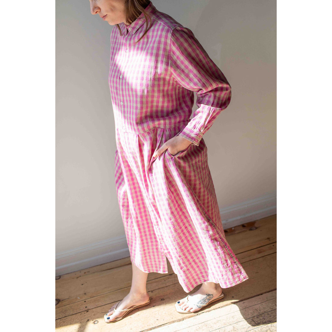 Ichi Antiquités L/C Gingham Dress in Pink x Natural