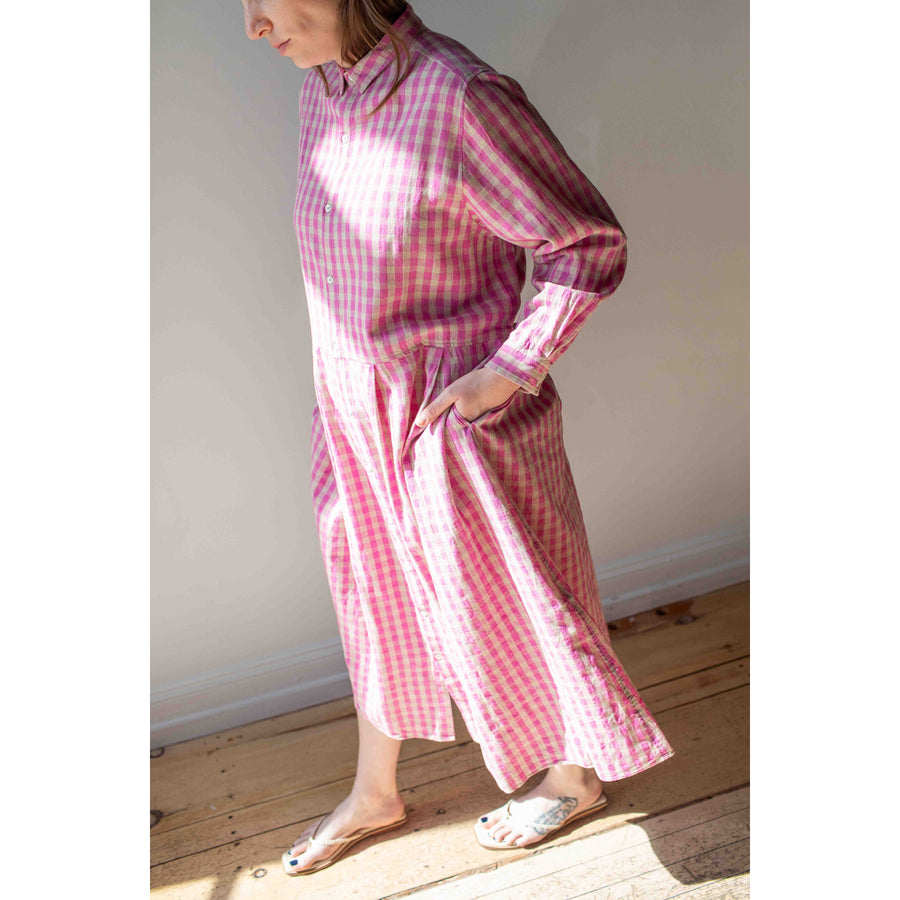 Ichi Antiquités L/C Gingham Dress in Pink x Natural
