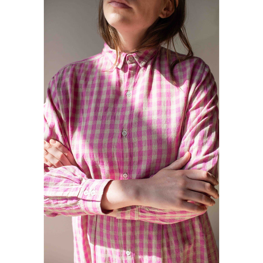 Ichi Antiquités L/C Gingham Dress in Pink x Natural