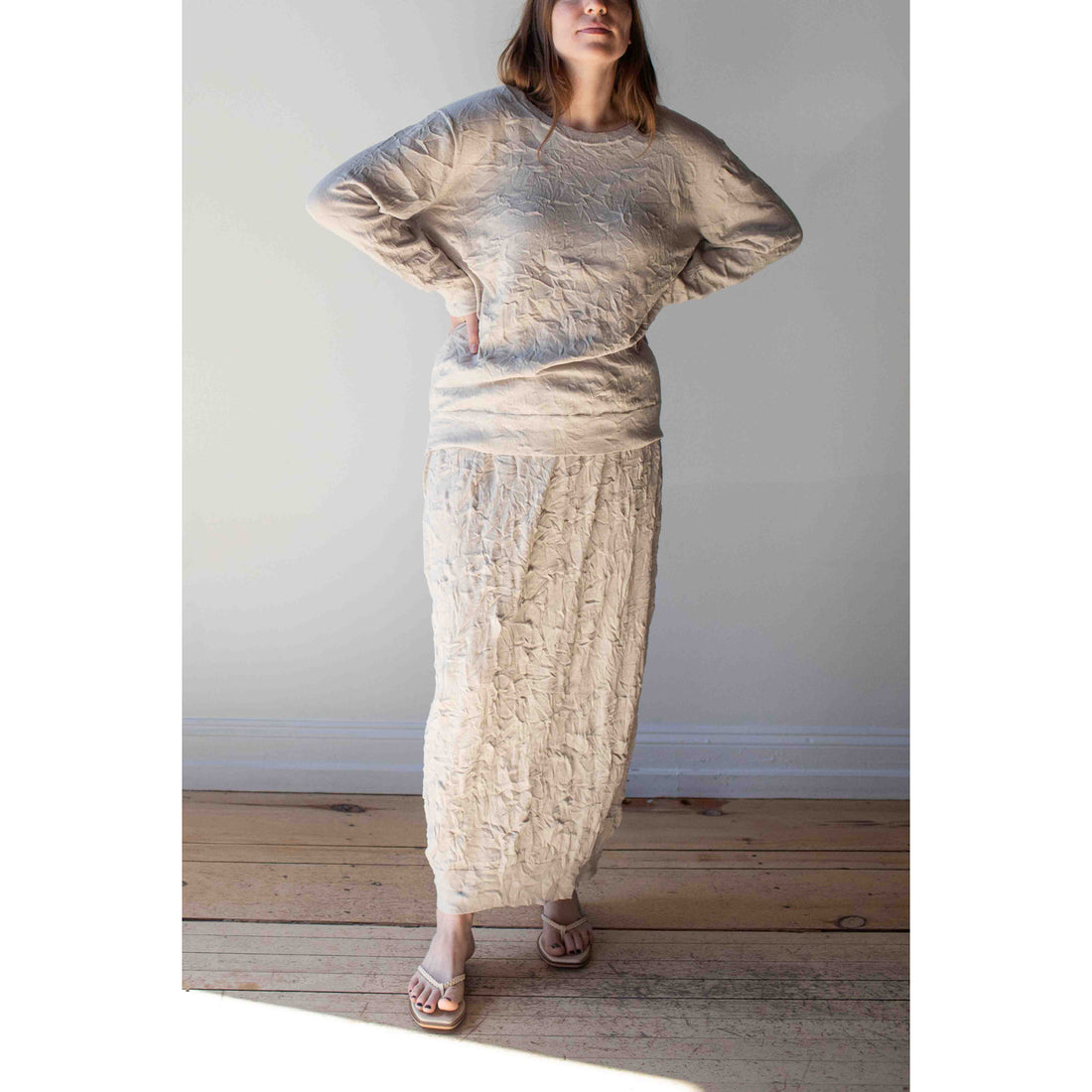 Black Crane Crinkled Summer Knit Skirt in Platinum