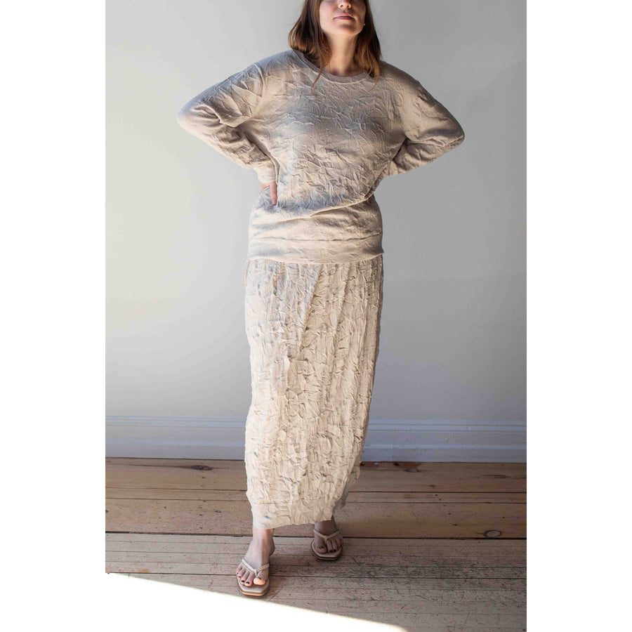 Black Crane Crinkled Summer Knit Skirt in Platinum