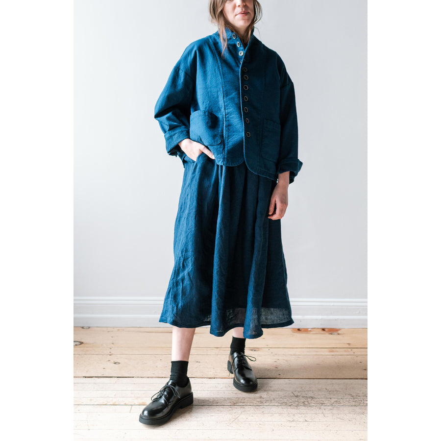 Ichi Antiquités Woven Linen Skirt in Indigo Dark