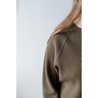 Ichi Antiquités Waffle Knit Pullover in Khaki