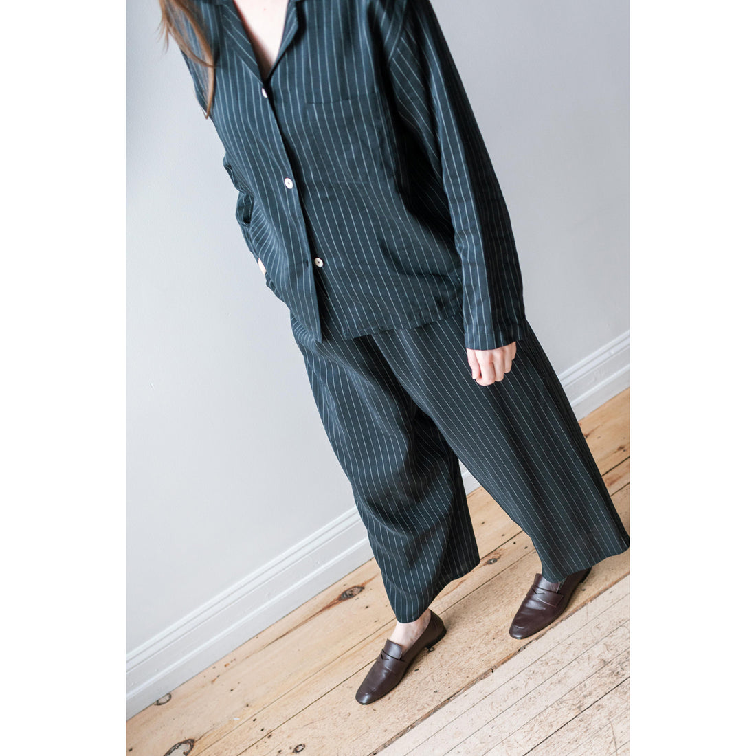 Shaina Mote Pajama Shirt in Navy Pinstripe