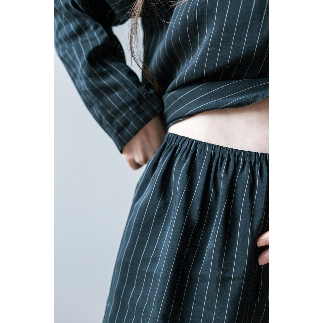 Shaina Mote Pajama Shirt in Navy Pinstripe