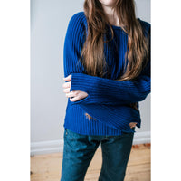 Ichi Antiquités Rib Knit Pullover in Blue