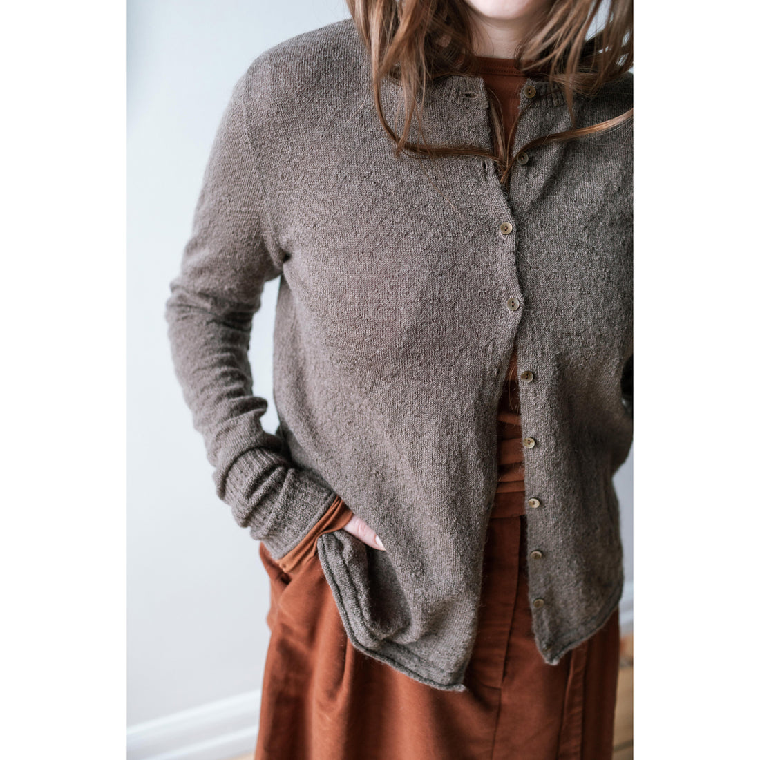 Ichi Antiquités Wholegarment Cardigan in Mocha