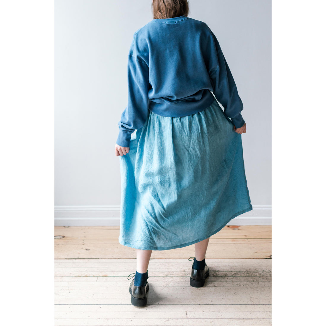 Ichi Antiquités Woven Linen Skirt in Indigo Light