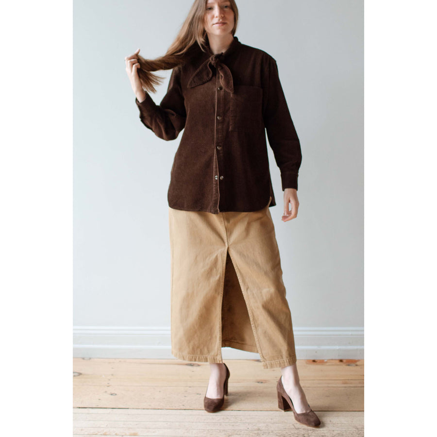 Carleen Emma Bow Shirt in Walnut Corduroy