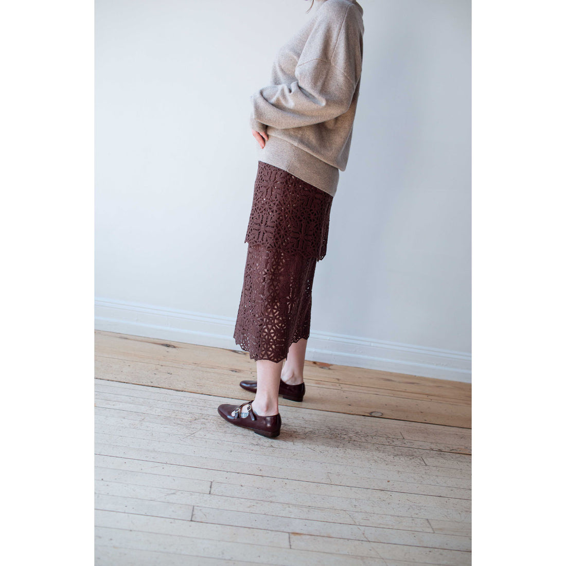 Caron Callahan Lakshmi Skirt in Chocolate Cotton Lace