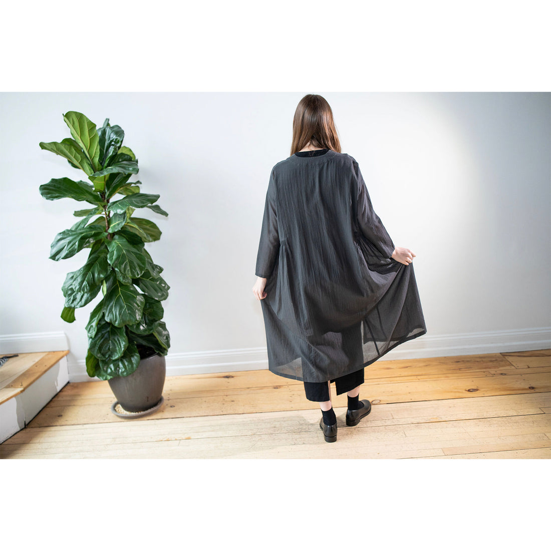 Evam Eva Shirring Robe in Stone Gray