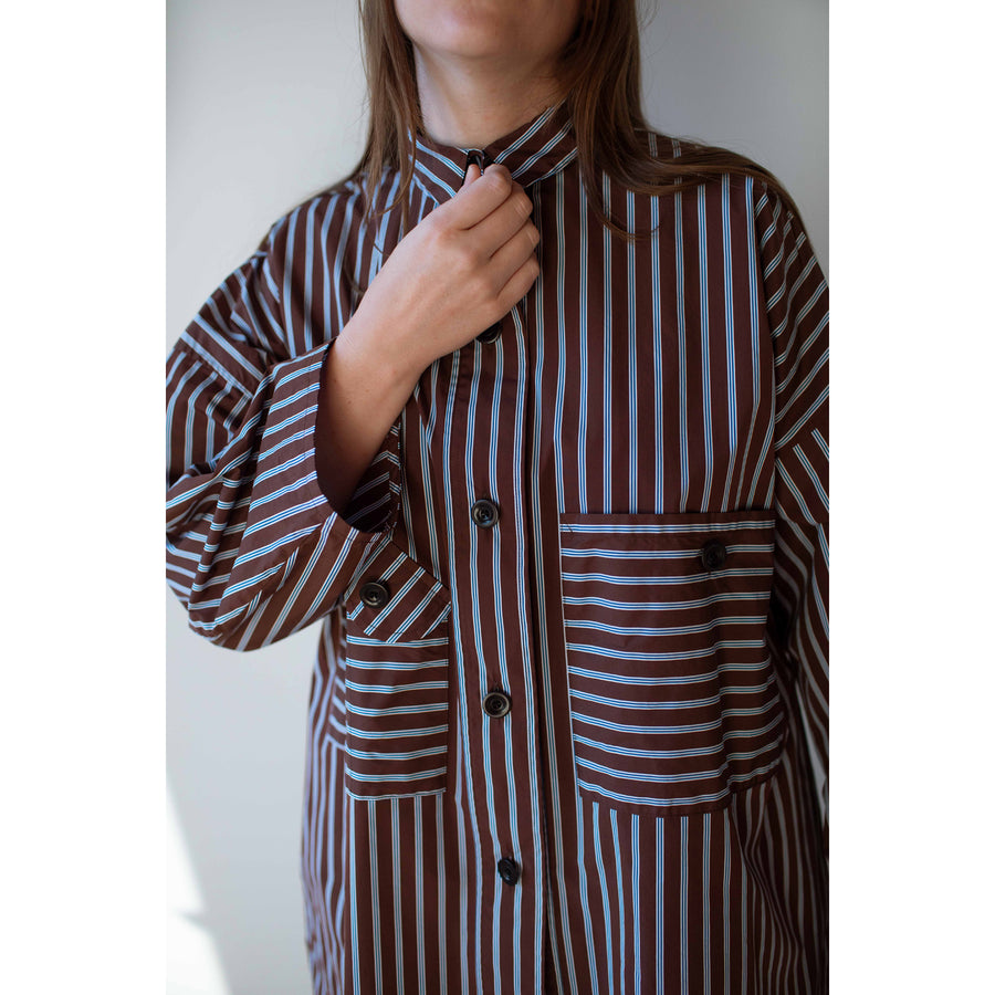 KasMaria Smock Shirt Dress in Stripe Cotton-Blend Taffeta