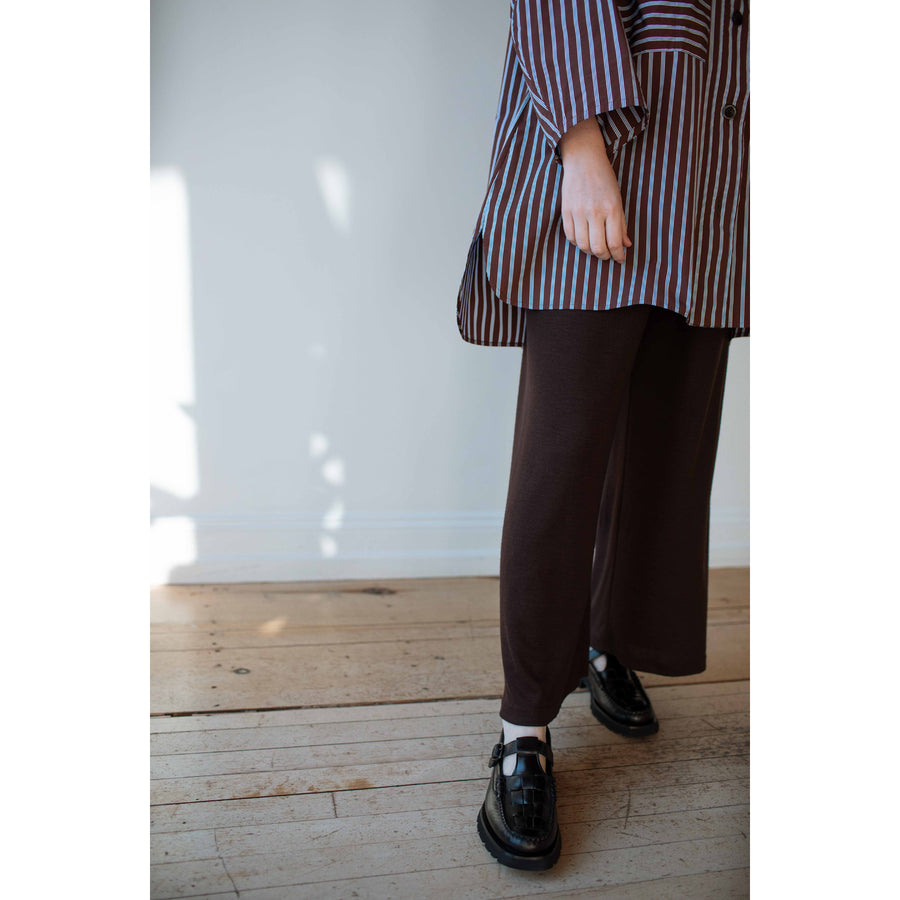 Black Crane Wool Straight Pants in Cacao