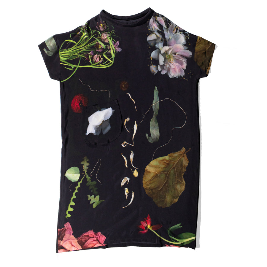 Anntian Silk Dress in Print C-Big Flowers/Black