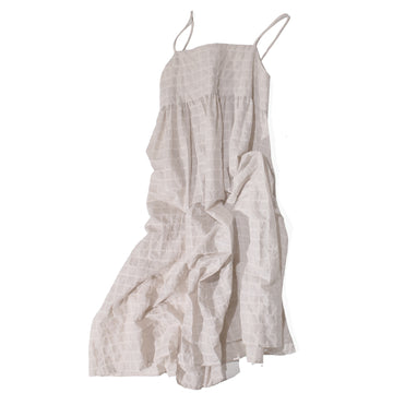 Black Crane Ripple Strap Dress in Beige