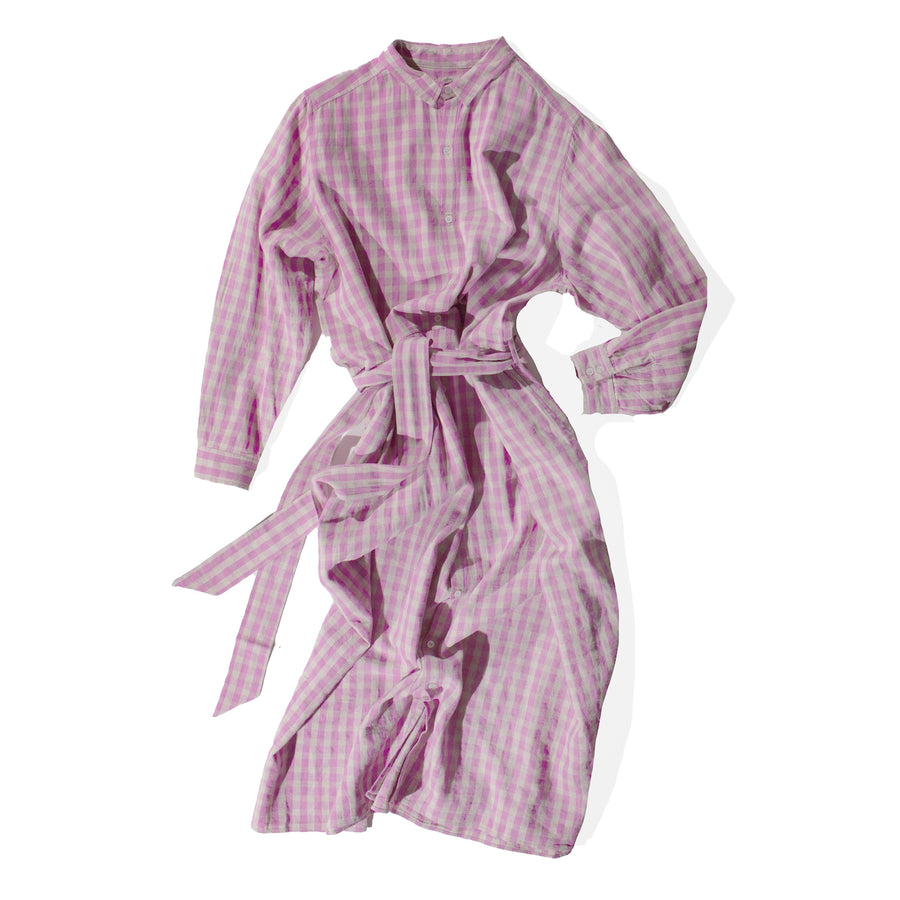 Ichi Antiquités L/C Gingham Dress in Pink x Natural