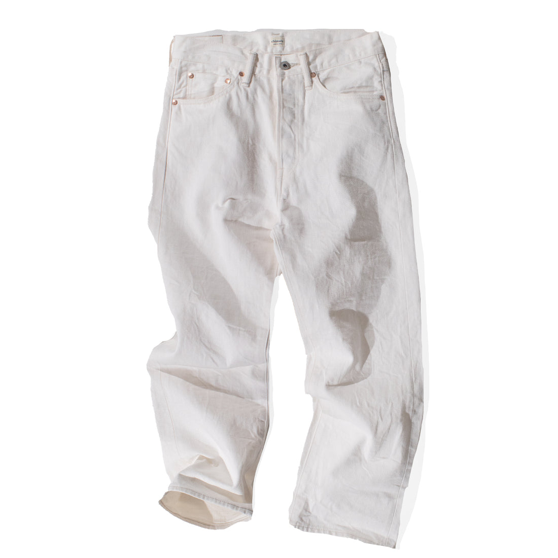 Chimala 13.5oz White Ecru Selvedge Denim Wide Tapered Cut in Ivory