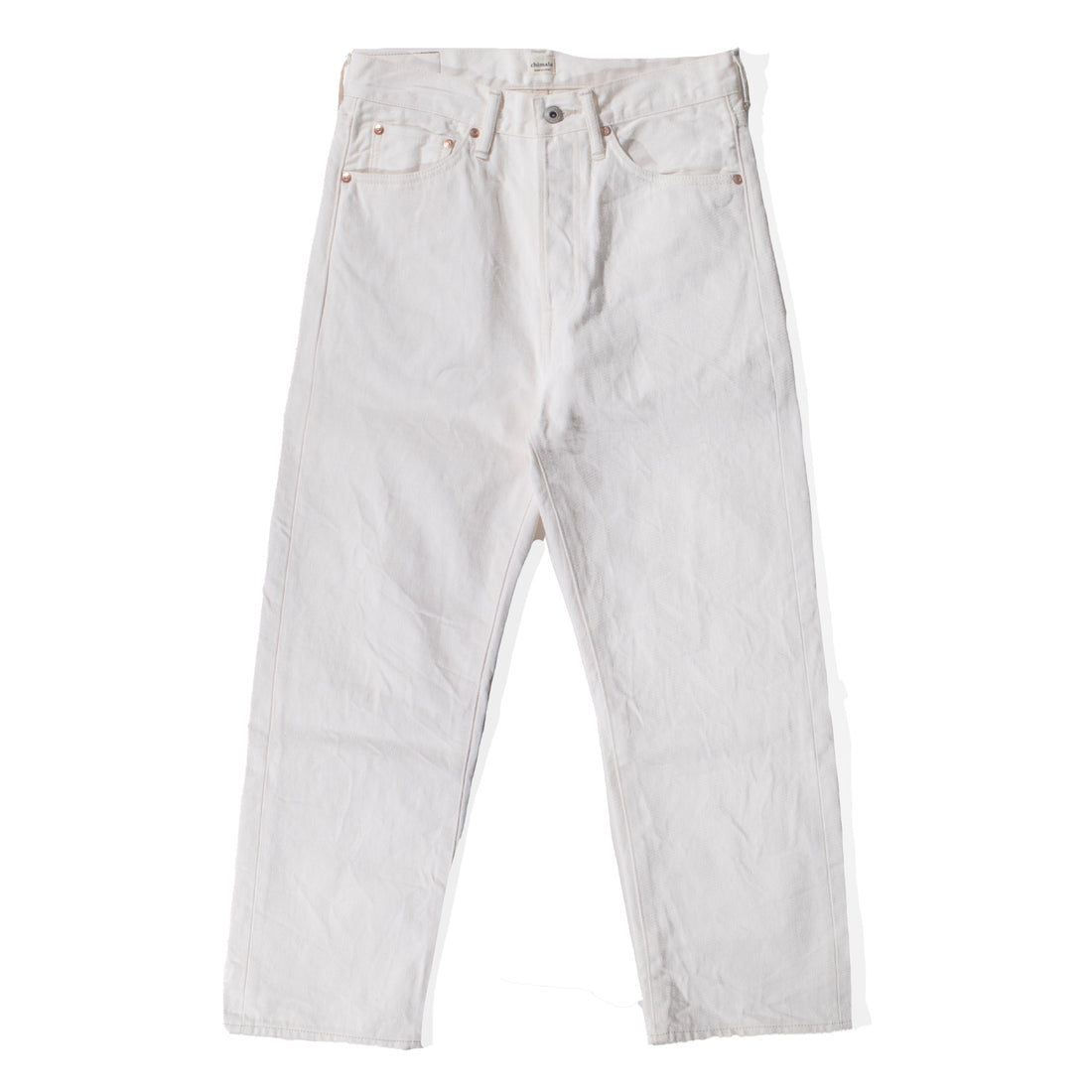 Chimala 13.5oz White Ecru Selvedge Denim Wide Tapered Cut in Ivory