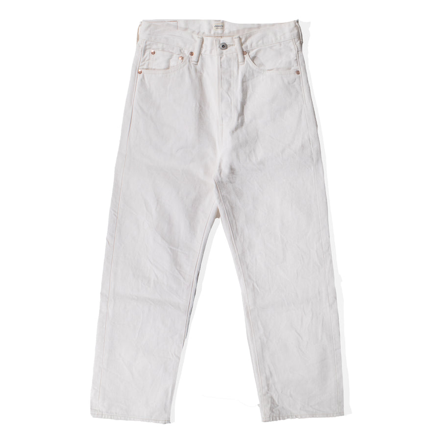Chimala 13.5oz White Ecru Selvedge Denim Wide Tapered Cut in Ivory