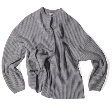 Ichi Antiquités Rib Knit Cardigan in Gray