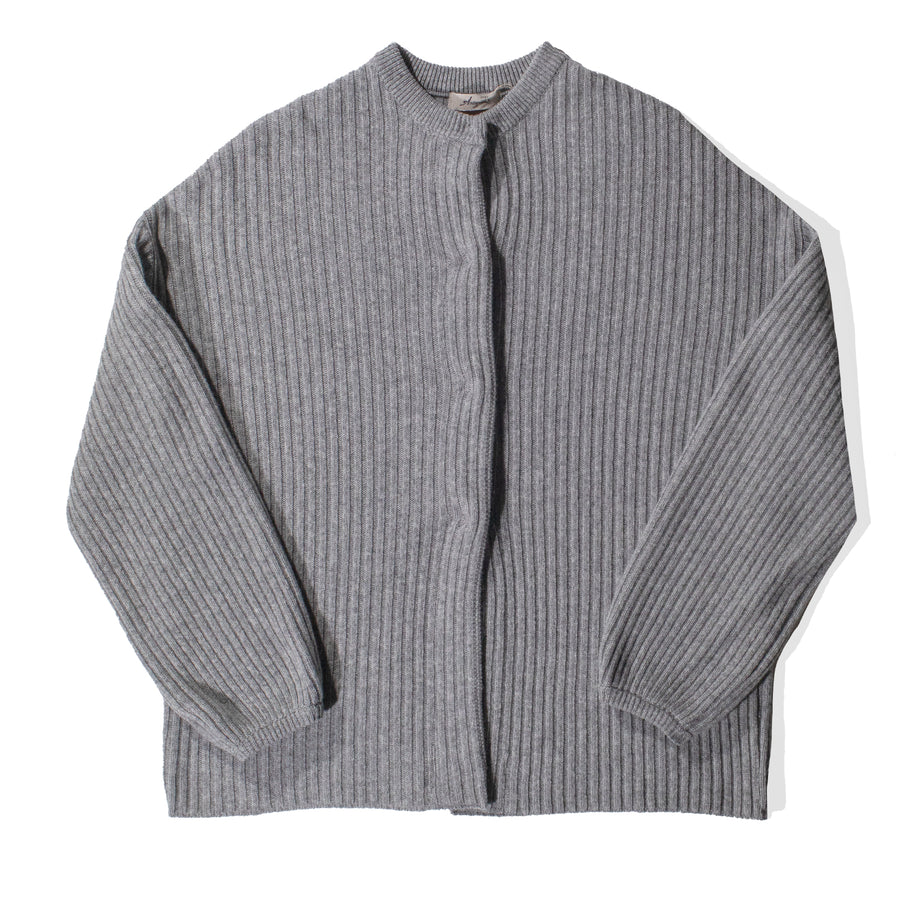 Ichi Antiquités Rib Knit Cardigan in Gray