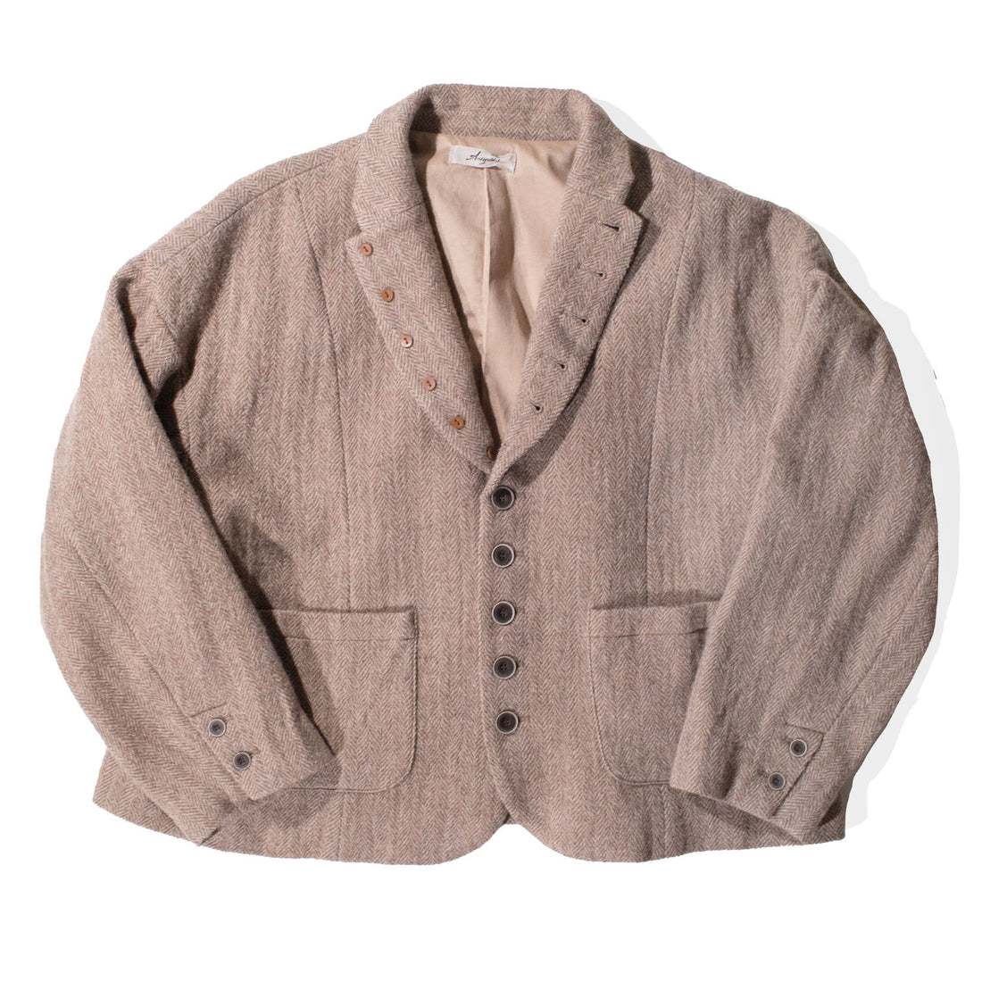 Ichi Antiquités Wool Herringbone Jacket in Mocha Beige