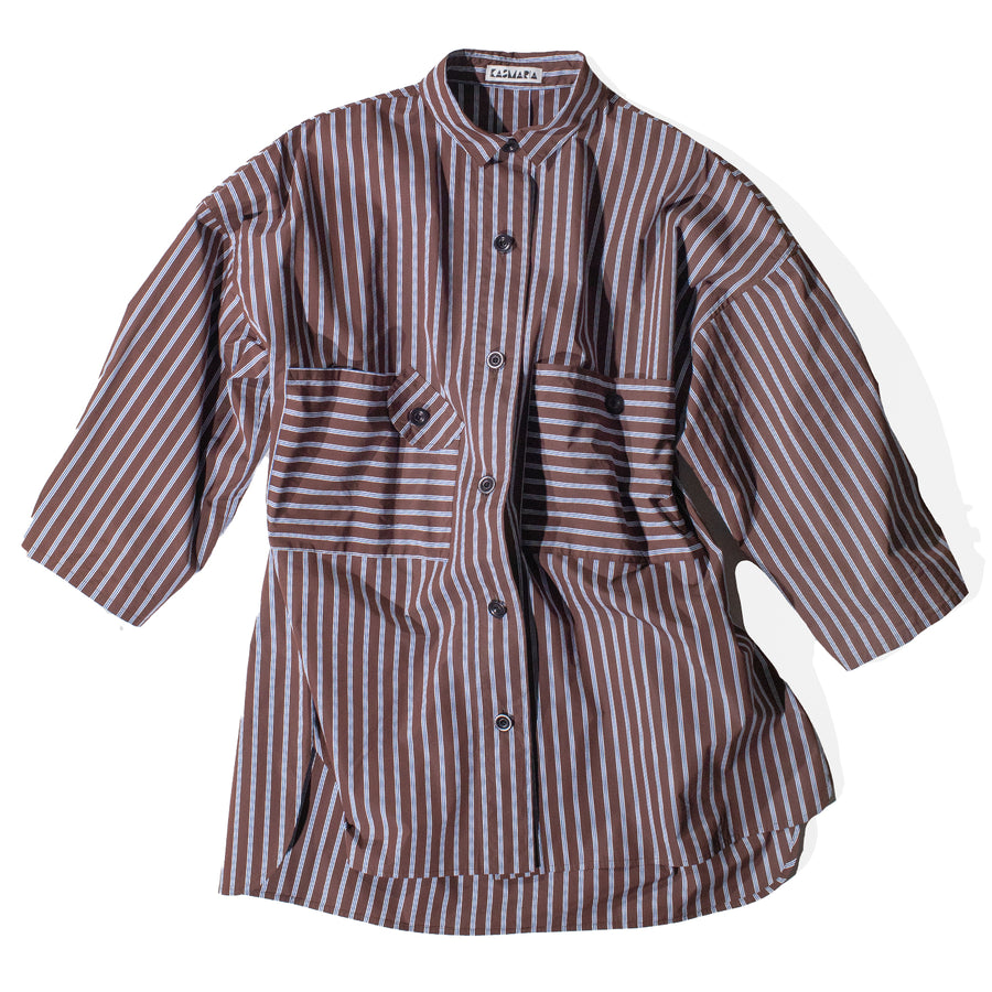 KasMaria Smock Shirt Dress in Stripe Cotton-Blend Taffeta