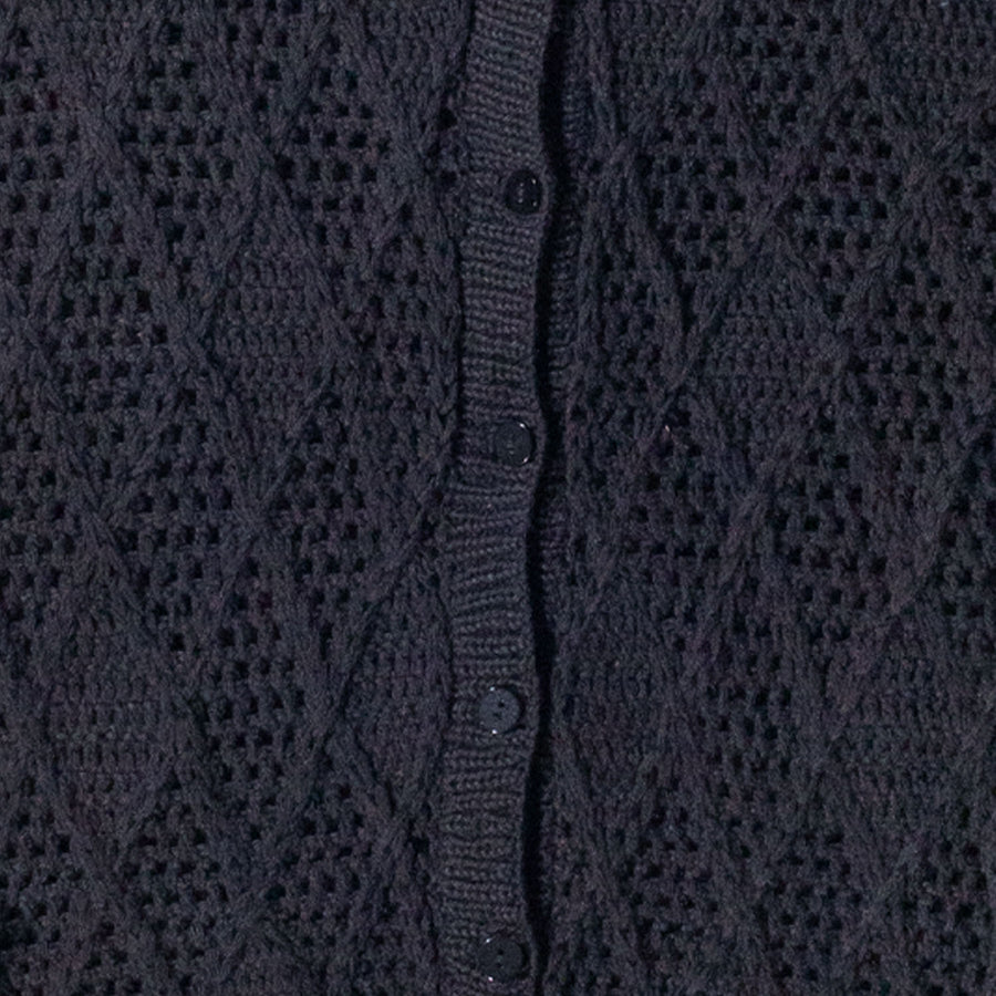 Proche Argyle Polo Cardigan in Black