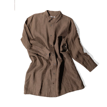 Ichi Antiquités Linen Natural Washer Long Sleeve Shirt in Brown