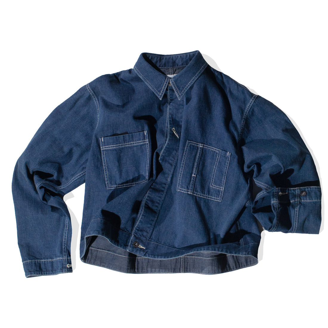 Chimala Unisex 7.5oz Old Denim Short Work Shirt in Indigo