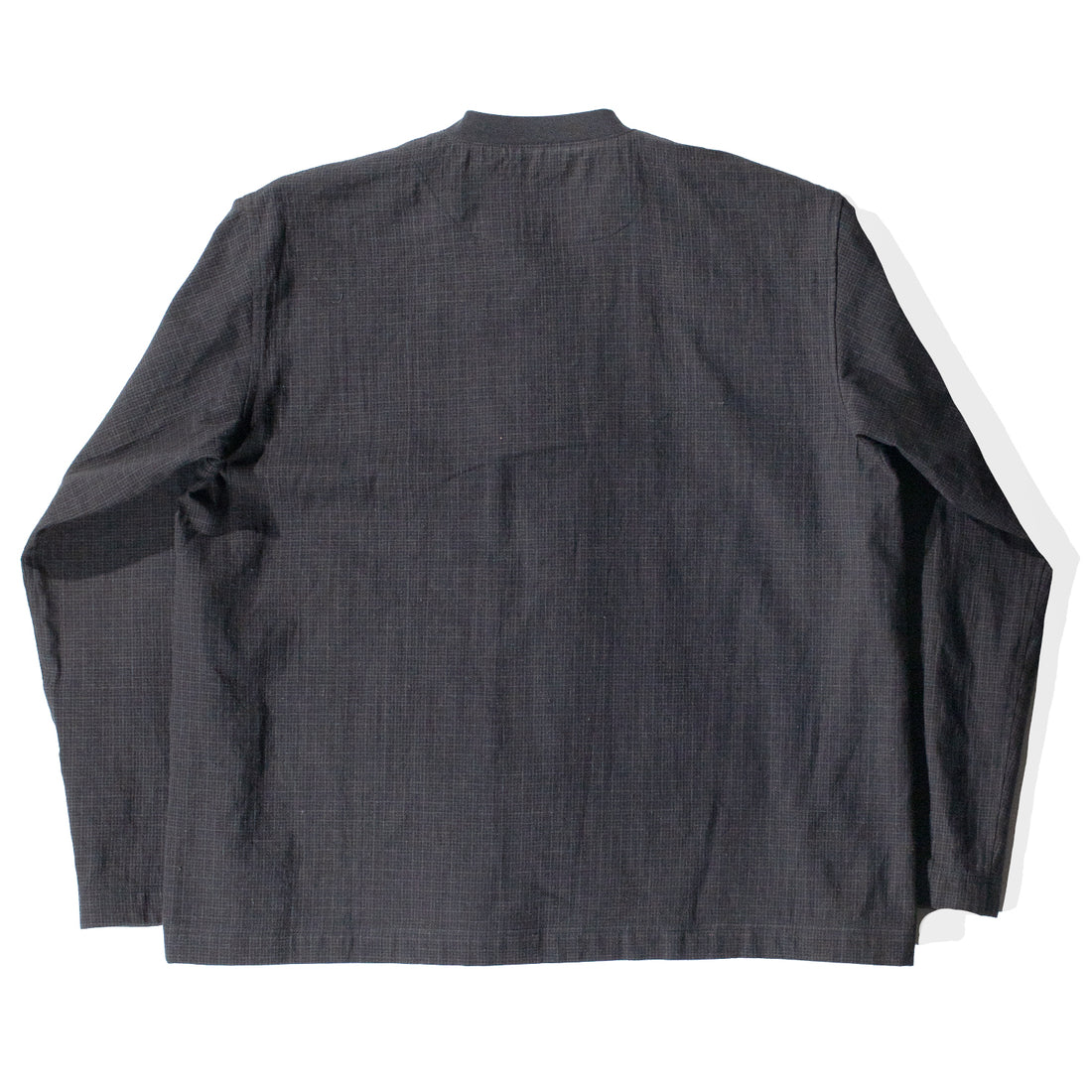 Chimala Unisex Cotton-Linen Plaid Rib Collar Shirt in Black