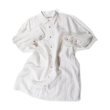 Ichi Antiquités Linen Natural Washer Long Sleeve Shirt in White